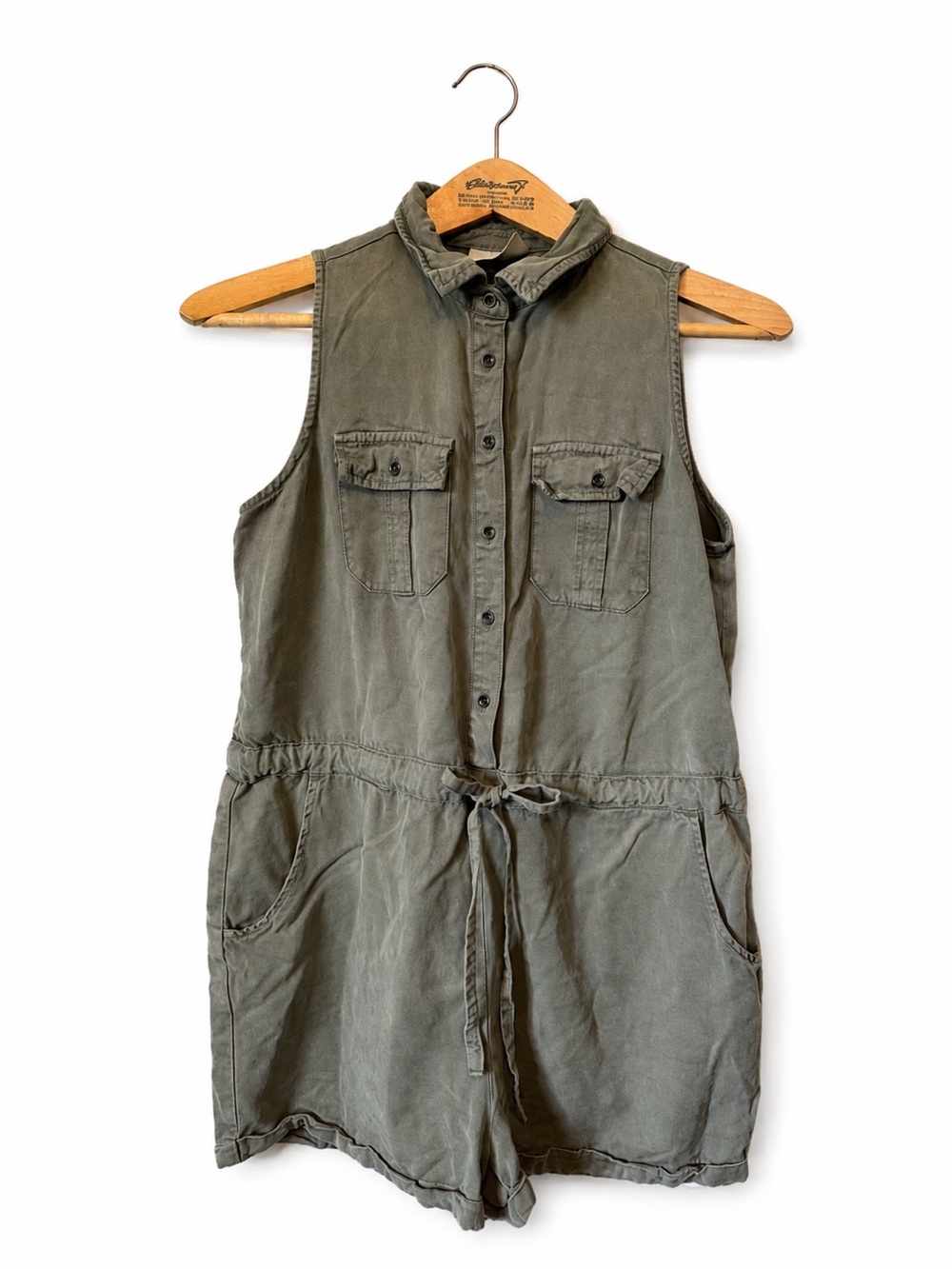 Universal Thread Utility Romper Sleeveless Button-Front Size M Olive Utility